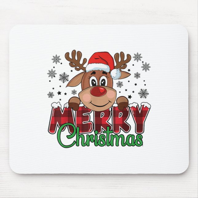 Merry Christmas Reindeer Men Women Family Matching Mouse Pad (Front)