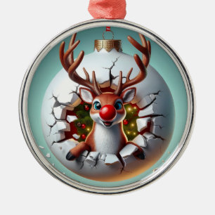Merry Christmas Reindeer Metal Ornament