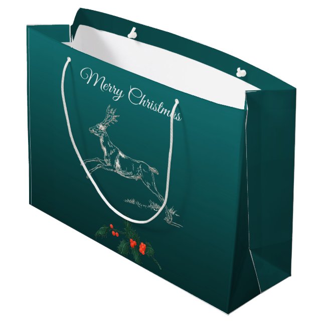 Merry Christmas Reindeer & Mistletoe  Large Gift Bag (Back Angled)