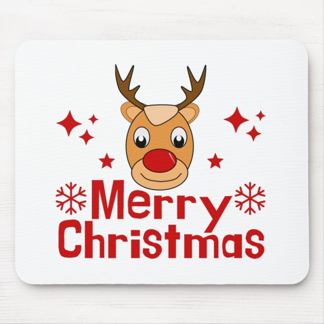 Merry Christmas Reindeer Mouse Pad (Front)