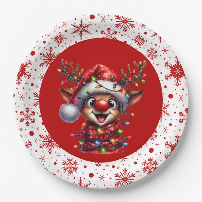 Merry Christmas Reindeer Paper Plate (Front)