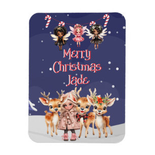 Merry Christmas Reindeer Peppermint Fairy w/ Name Magnet