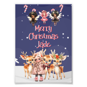 Merry Christmas Reindeer Peppermint Fairy w/ Name Photo Print
