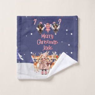 Merry Christmas Reindeer Peppermint Fairy w/ Name Wash Cloth