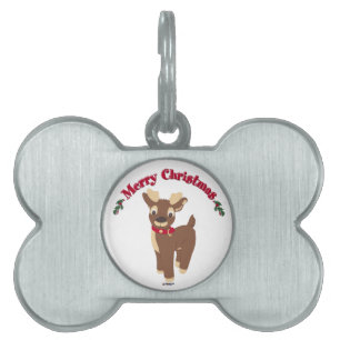 Merry Christmas Reindeer Pet Name Tag