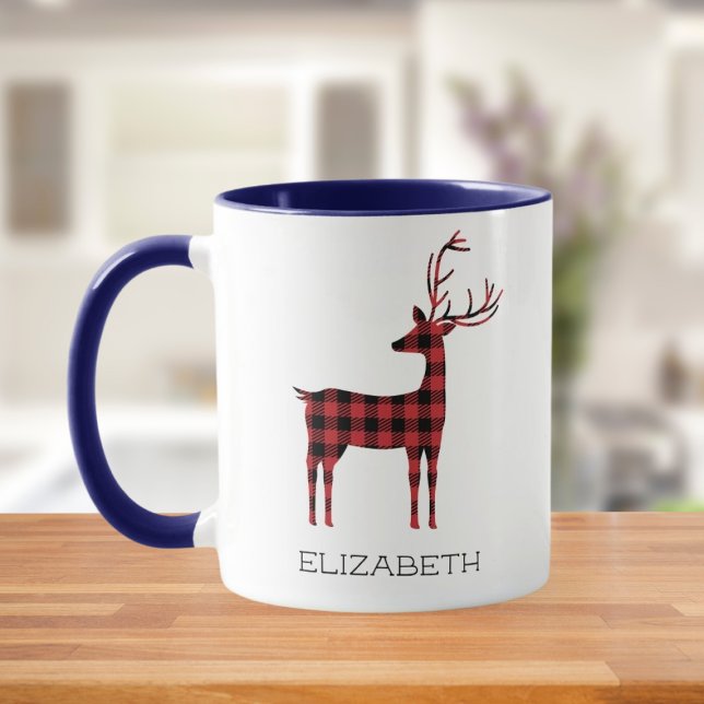 Merry Christmas Reindeer Plaid Gift Blue Coffee Mug (Creator Uploaded)