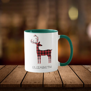 Merry Christmas Reindeer Plaid Gift Green Coffee Mug