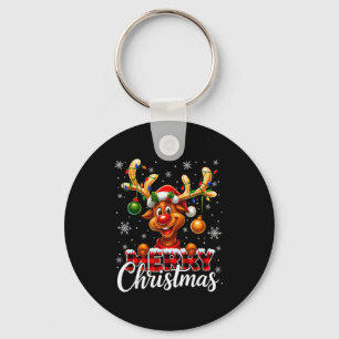 Merry Christmas Reindeer Plaid Pajamas Xmas Shirts Key Ring