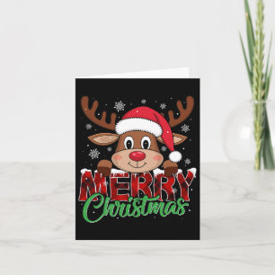 Merry Christmas Reindeer Plaid Xmas Family  Card