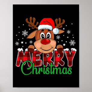 Merry Christmas Reindeer Plaid Xmas Family  Poster