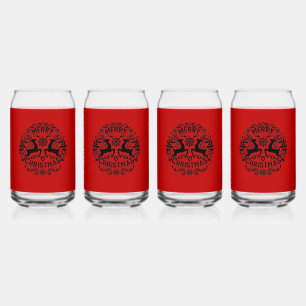 Merry Christmas Reindeer , Red Black, Can Glass