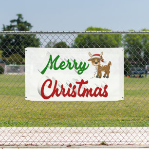 Merry Christmas Reindeer red green script Banner