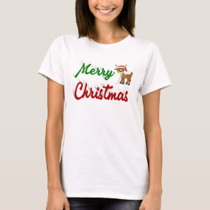 Merry Christmas Reindeer red green script T-Shirt