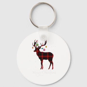 Merry Christmas Reindeer Red Plaid Snowflake Famil Key Ring