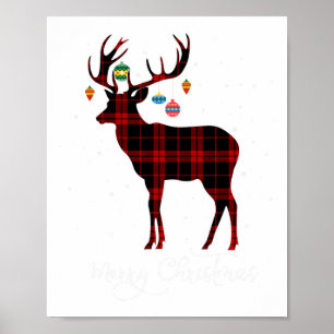 Merry Christmas Reindeer Red Plaid Snowflake Famil Poster