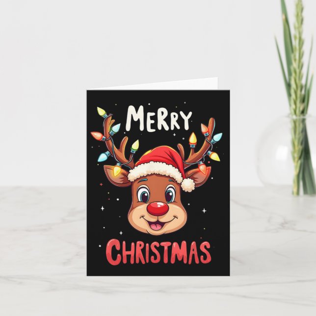 Merry Christmas Reindeer Red Santa Xmas Family Men Card (Front)