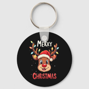 Merry Christmas Reindeer Red Santa Xmas Family Men Key Ring