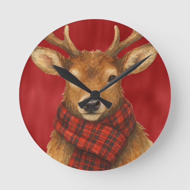 Merry Christmas Reindeer Round Clock (Front)
