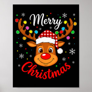 Merry Christmas Reindeer Santa Hat Holiday Matchin Poster