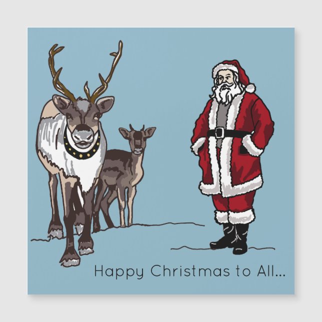 Merry Christmas Reindeer & Santa Holiday Magnet (Front)