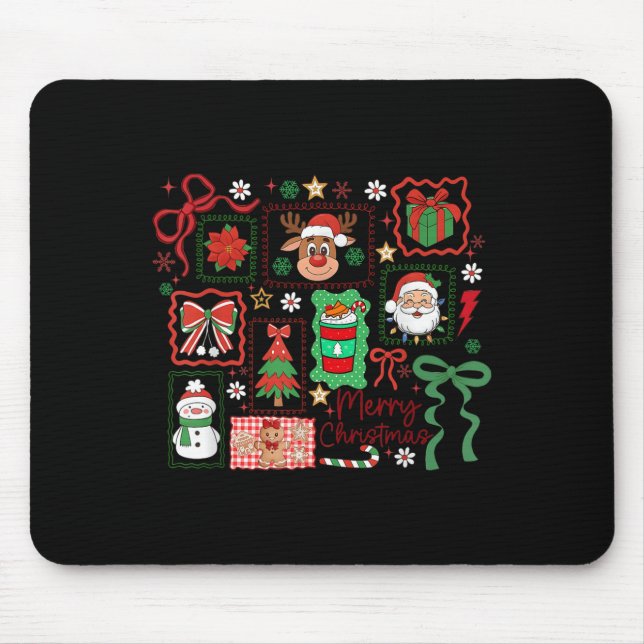 Merry Christmas Reindeer Santa Snowman Coquette Bo Mouse Pad (Front)