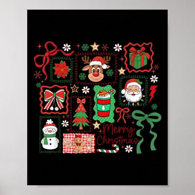 Merry Christmas Reindeer Santa Snowman Coquette Bo Poster (Front)