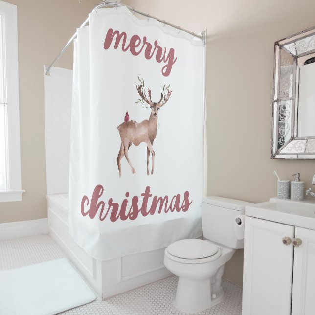 Merry Christmas Reindeer  Shower Curtain (In Situ)