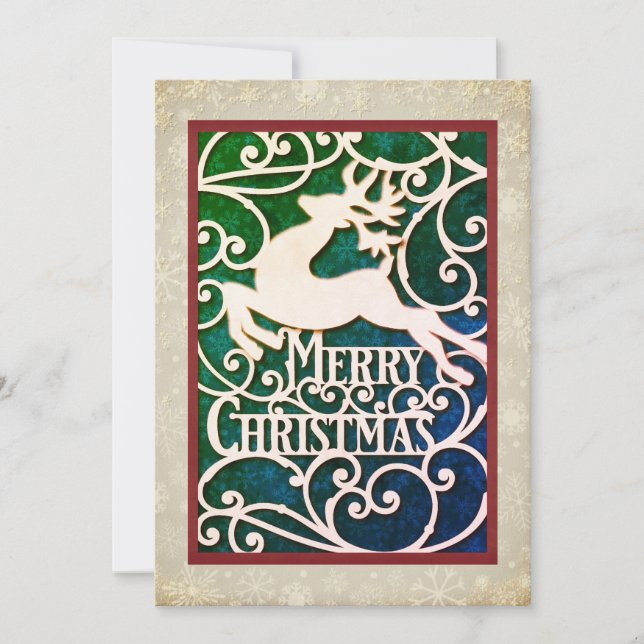 Merry Christmas Reindeer Silhouettes Snowflake Holiday Card (Front)