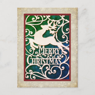 Merry Christmas Reindeer Silhouettes Snowflake Holiday Postcard