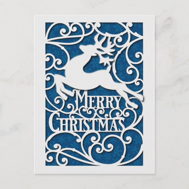 Merry Christmas Reindeer Silhouettes Snowflake Postcard (Front)