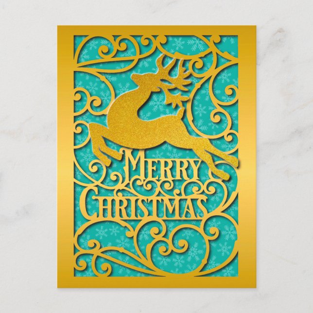 Merry Christmas Reindeer Silhouettes Snowflake Postcard (Front)