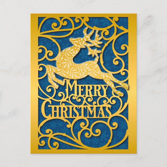 Merry Christmas Reindeer Silhouettes Snowflake Postcard (Front)