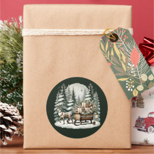 Merry Christmas reindeer sleigh Classic Round Sticker