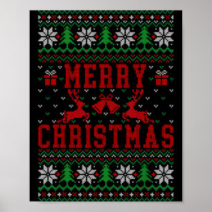 Merry Christmas Reindeer Snowflake Ugly Christmas Poster