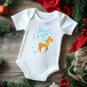 Merry Christmas Reindeer Snowflakes Baby Bodysuit