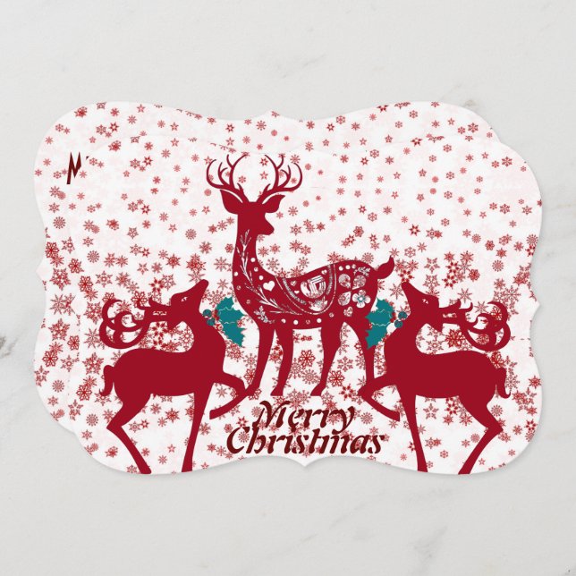 Merry Christmas Reindeer Snowflakes Family Custom  Holiday Card (Front/Back)
