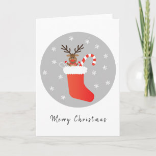 Merry Christmas Reindeer Stocking Candy Cane Card