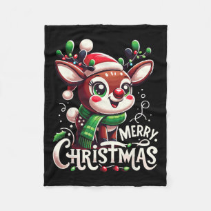 Merry Christmas Reindeer Tree Lights Xmas Family M Fleece Blanket