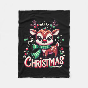 Merry Christmas Reindeer Tree Lights Xmas Family M Fleece Blanket