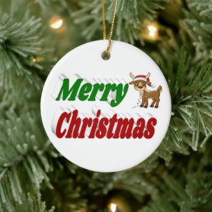 Merry Christmas Reindeer typography   Ceramic Ornament