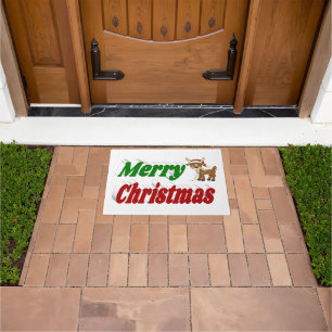 Merry Christmas Reindeer typography Doormat