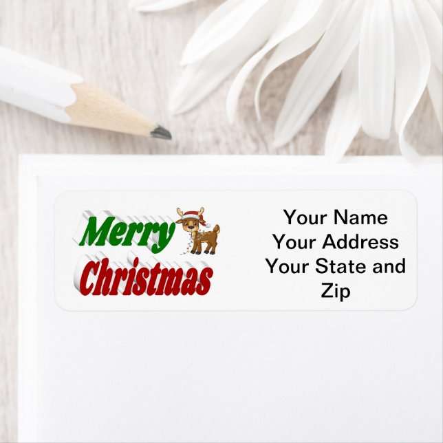 Merry Christmas Reindeer typography  Return Address Label (Insitu)