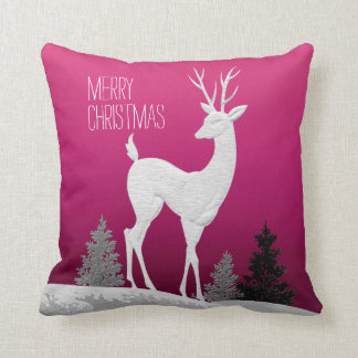 Merry Christmas Reindeer vintage | fuchsia Cushion