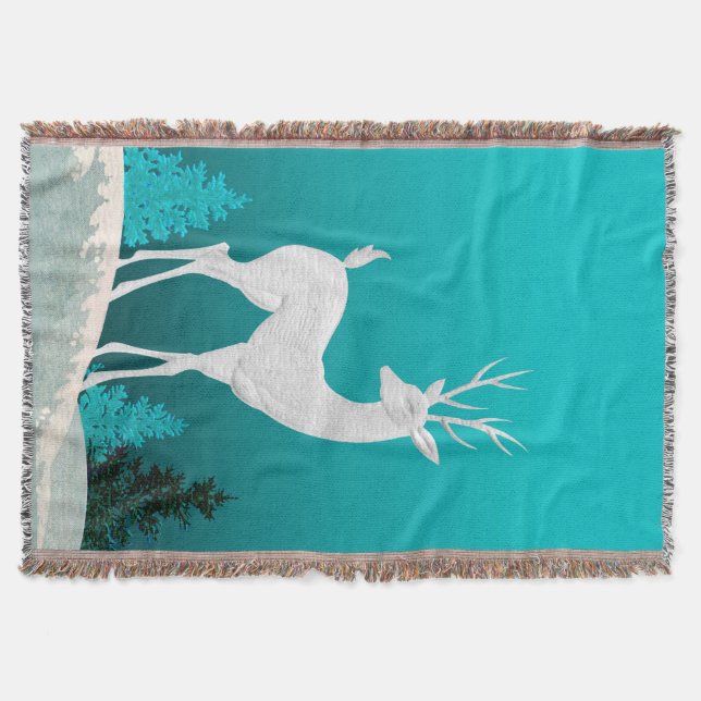 Merry Christmas Reindeer vintage | teal Throw Blanket (Front)