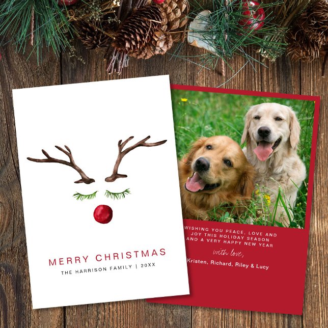 Merry Christmas Reindeer Watercolor Photo Holiday Card (Creator Uploaded)