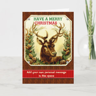 Merry Christmas Reindeer with Inside Photo Custom Holiday Card
