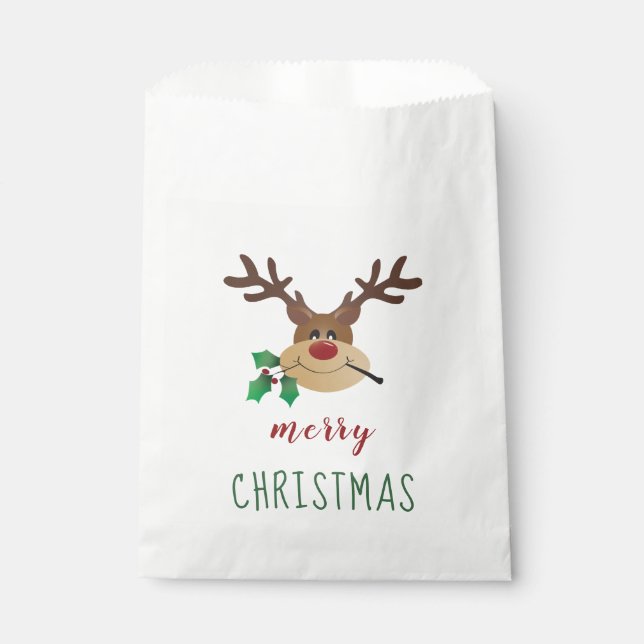 Merry Christmas Reindeer With Mistletoe Favour Bag (Front)