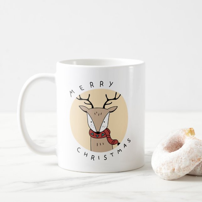 Merry Christmas Reindeer with Scarf Coffee Mug (With Donut)
