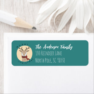 Merry Christmas Reindeer with Scarf Return Address Label