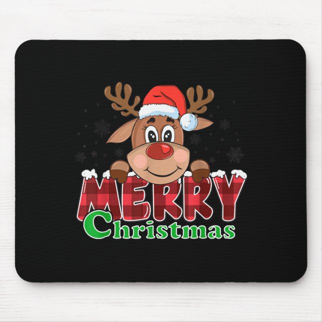 Merry Christmas Reindeer Xmas Family Kids Men Wome Mouse Pad (Front)